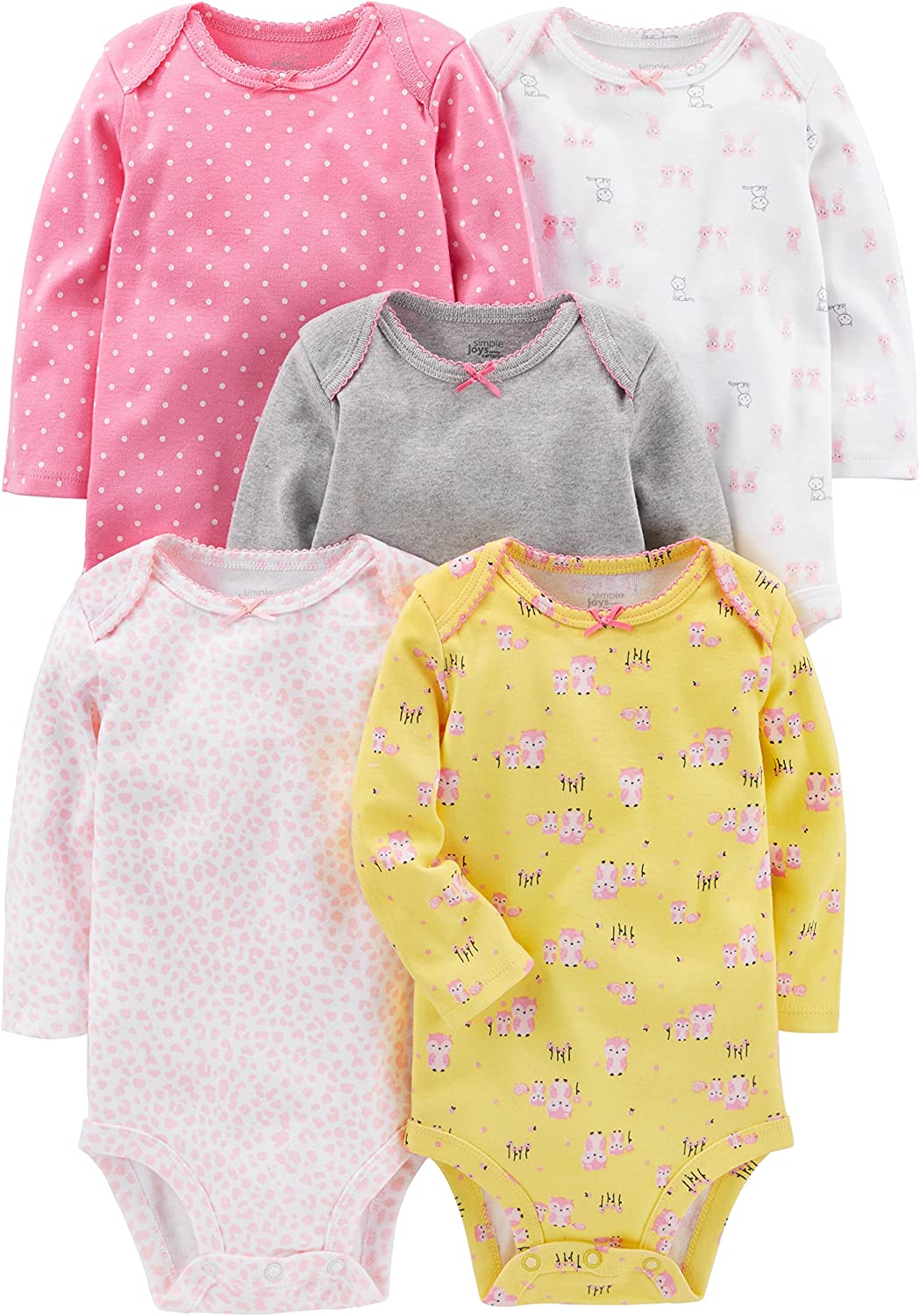 230816074453921_1 Simple Joys by Carter's Baby Girls' Long-Sleeve Bodysuit, Pack of 5 - Image 1